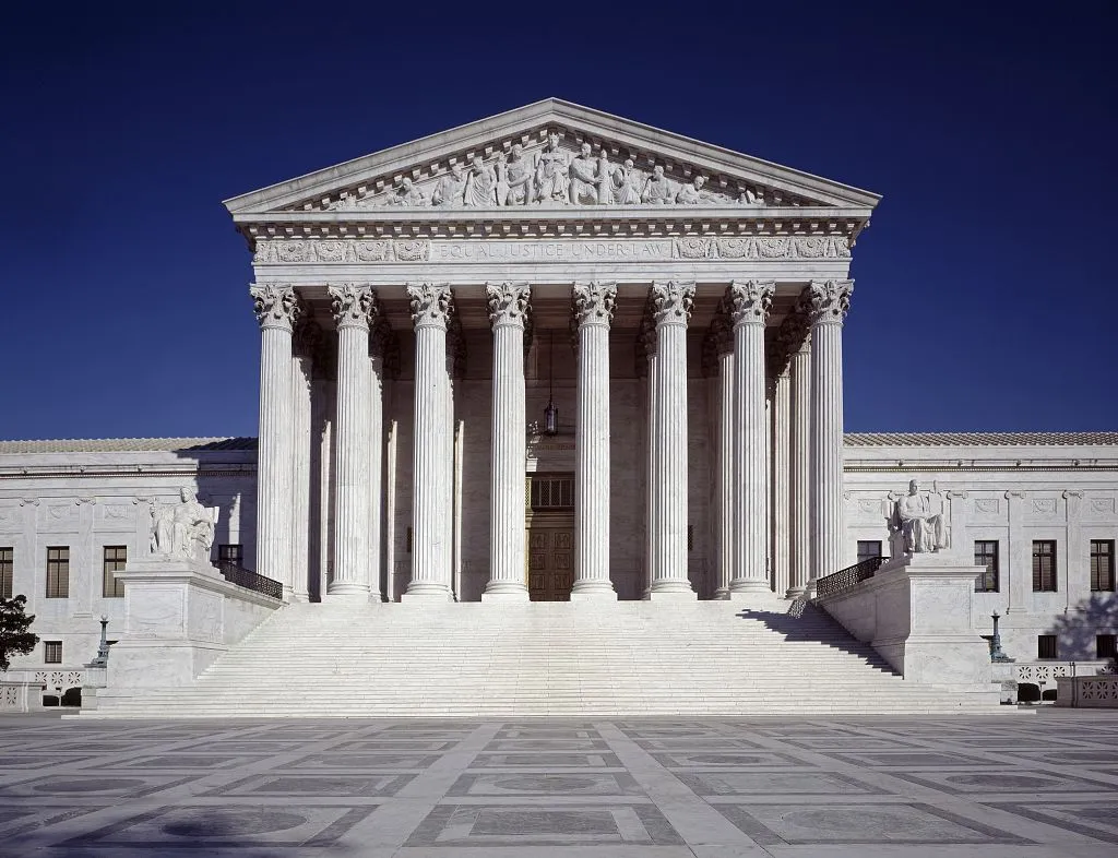 Marble columns and steps of the United States Supreme Court in Washington, D.C.